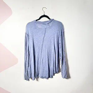 We The Free People Long Sleeve Top Medium Blue Distressed Raw Hem Slub thumbnail 2