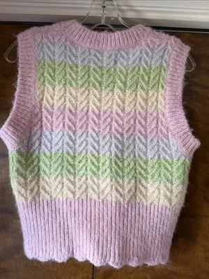 Zara Pastel Striped Cable Knit Cropped Sweater Vest Striped Wool. Size S thumbnail 6