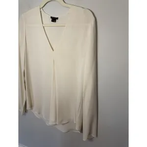 Theory 100% Silk Ivory V Neck Blouse Long Sleeve Women's Sz S EUC thumbnail 3