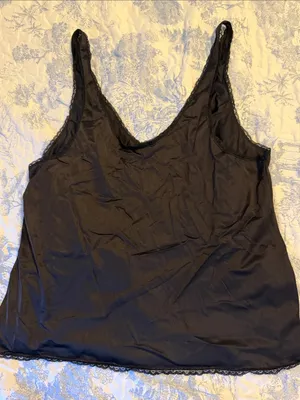 Vintage Vanity Fair Black Nylon Camisole Top Lace Trim Style 17-760 Size 40 / L thumbnail 6