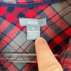 Aerie Red Plaid Button-Up Pajama Sleep Shirt Nightgown Cotton Flannel Medium thumbnail 3