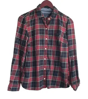 Tommy Hilfiger Women Dark Academia Preppy Plaid Button Down Shirt S Red Heritage thumbnail 1