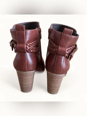 American Eagle Brown Braided Strap Heeled Ankle Boots Size 8 thumbnail 3
