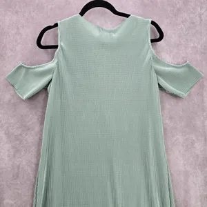 Belle Sky‎ Green Mint Pleated Cold Short Shoulder Knee Length Boho Dress Large thumbnail 7