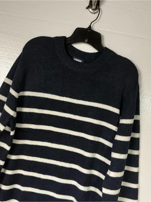 Lands’ End Sweater Dress Women L 12-14 Blue White Striped Long Sleeve Nautical thumbnail 3