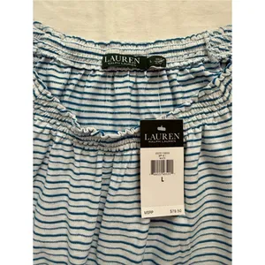 Lauren Ralph Lauren Blue Stripe Off Shoulder Tie Sleeve Top L‎ thumbnail 3