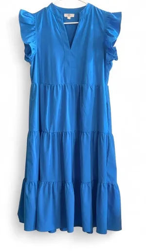 Entro Bright Teal Blue Tiered Ruffle Sleeve Dress Sz S thumbnail 1