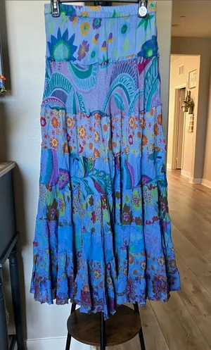 Derek Heart Bohemian Tiered patchwork Maxi skirt Blue Floral Maxi thumbnail 1