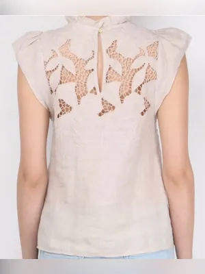 Ulla Johnson Aimee Linen Lace Eyelet Top Floral Embroidered Tan Size 4 thumbnail 2