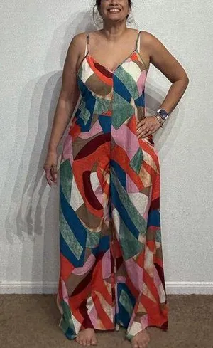 Luukse Multicolor Geometric Wide Leg Jumpsuit Sz M thumbnail 1