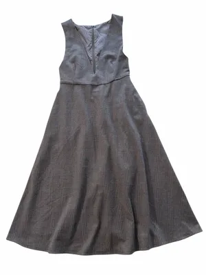 ROPE’ PICNIC Gray Check Plaid Deep V-Neck Jumper Midi Dress thumbnail 1