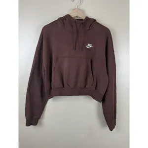 Nike Sportswear Essentials Women’s Brown Hooded Cropped Sweater Size M thumbnail 2