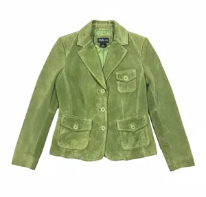 Style & Co. genuine leather blazer/jacket in a light olive green color thumbnail 1