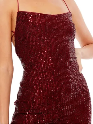 NWT MacDuggal 26479 Sequin Strappy Back Mini Formal Prom Dress Burgundy Size 6 thumbnail 4