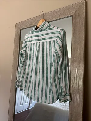 RAILS Green And White Striped Button Down Linen Blend Blouse Size Medium thumbnail 3