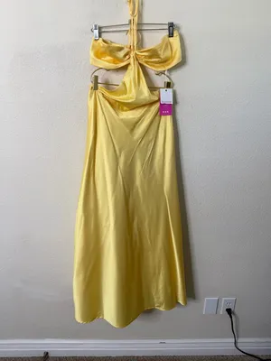 NWT Beginning Boutique Lili Yellow Satin Strapless Maxi Dress Womens Size 4‎ thumbnail 10