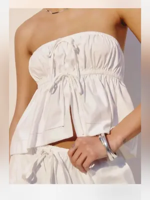 Reformation Rowen Strapless Front‎ Ties Crop Top White Size M thumbnail 8
