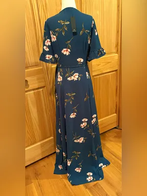 Lulus September Sunsets Dark Teal Floral Print Wrap Maxi Dress NWT size M thumbnail 2
