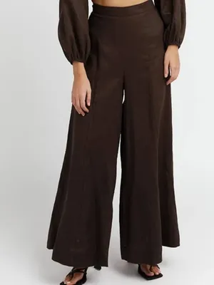 NWT DISSH Heidi in Dark Chocolate Brown Wide Leg Linen Pants AU 6 / US 2 thumbnail 2
