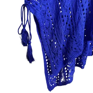 ZYIA Active Crochet Open Knit Knitted Cover Up Poncho Size XL Blue Beach Boho thumbnail 4