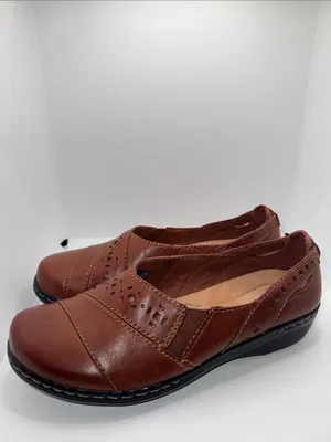 CLARKS Evianna Slip On Shoes Brown Leather Women’s 6.5 W Wide thumbnail 2