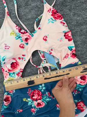 Cupshe Women’s Floral One-Piece Swimsuit - Pink & Blue Size Large thumbnail 7