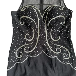 Blondie Nites Women's Vintage Form Fitting Black Sequin Sparkly Mesh‎ Knee Length Dress Sz 5 thumbnail 3