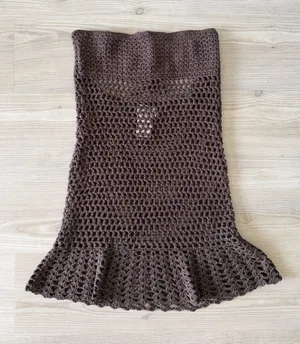 Peppermayo Crocheted Brown Strapless Dress with Flared Hem Coverup thumbnail 1