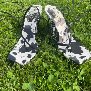 Ego Wishful strappy flare heel sandals in cow print thumbnail 4