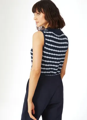 Principles Sleeveless Navy and Light Blue Striped Polo Tank Top Size Small thumbnail 3
