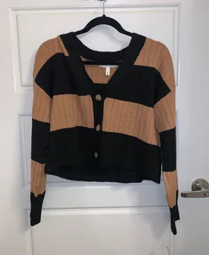 Black and Nude Cropped Striped Sweater thumbnail 1