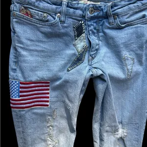 y2k parasuco denim cult Light Blue Embellished usa flag Jeans 28x28 lowrise gems thumbnail 3