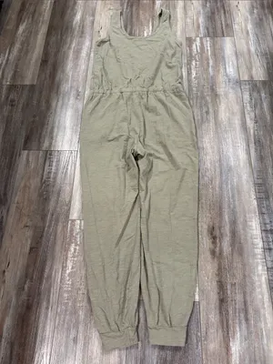 PACT Organic Cotton Sleeveless Jumpsuit Pockets Mink Gray Size Large thumbnail 5