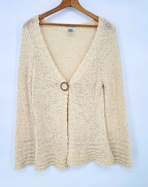 Parkhurst Cardigan Sweater Boho Minimalist Neutral Lagenlook Women Size XL Cream thumbnail 1