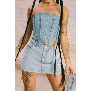 Sorella Denim‎ Zip Up Corset Size Small Chic Blogger Fav thumbnail 4
