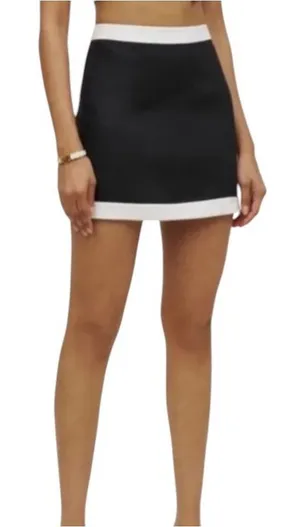 Reformation Robbie Linen Mini Skirt Black White Trim 4 thumbnail 1