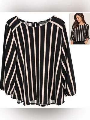 Adrianna Papell Black Cream Stripe Blouse office work wear casual business cute thumbnail 2