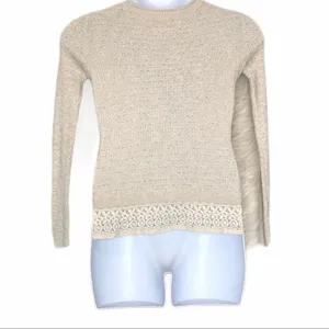Hollister Oatmeal Lace Trim Sweater XS Lightweight Crewneck thumbnail 4