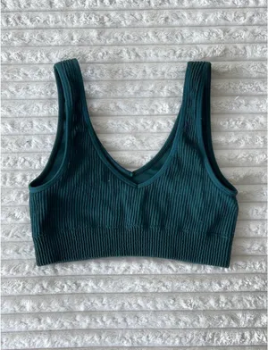 Aerie Green/Teal Ribbed V-Neck Sports Bra XS thumbnail 4
