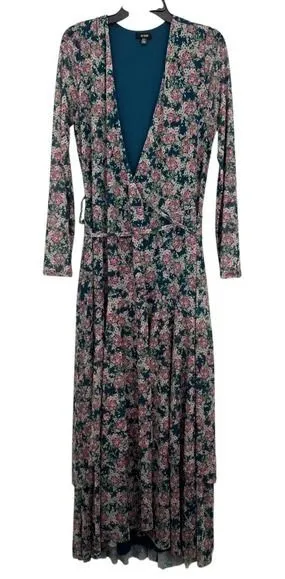 AFRM‎ Floral Print Maxi Dress Long Sleeve Wrap Medium Boho Sheer Wedding Guest thumbnail 1