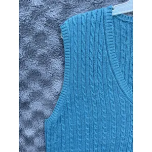 VTG LL Bean Cable Sweater Vest L-REG Wool/Cashmere Cable Knit Teal Green Preppy thumbnail 7