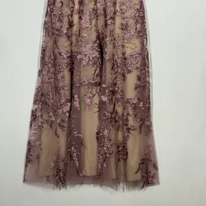 Azazie Sanna Midi Tulle A-Line Dress‎ Size 6 Dusty Rose Champagne Floral Lace thumbnail 6
