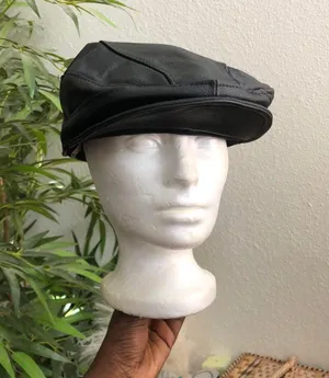 Vintage Unisex Grunge Emo Black Leather Duck Bill Flat Newsboy Cabbie Baker boy hat cap beret #biker #motorcycle #gothic 90s/2000s Y2K Made in USA Genuine Leather thumbnail 3