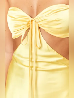 NWT Beginning Boutique Lili Yellow Satin Strapless Maxi Dress Womens Size 4‎ thumbnail 9