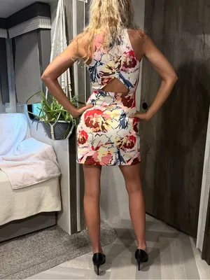 Y2K Abercrombie & Fitch Scuba Floral Sleeveless Bodycon Mini Dress White‎ Multi thumbnail 2