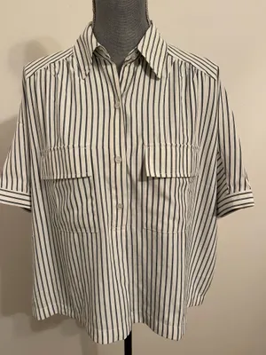 Max Studio White Shirt with Vertical Black Stripes Size L thumbnail 8
