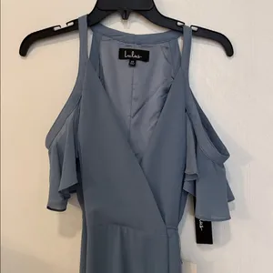 NWT Lulu's Easy Listening Slate Blue Cold-Shoulder Wrap Maxi Dress thumbnail 8