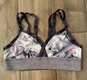 lululemon athletica size 6 adjustable grey blue pink sports bra criss cross back thumbnail 1