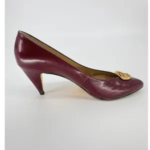 Vintage Etienne Aigner Pumps 8.5N Burgundy Leather Gold Medallion Pointed Toe thumbnail 9