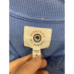 Sunnyside By Sundry Shirt Womens Medium Blue Waffle Knit Half Zip Cap Sleeve Top thumbnail 3